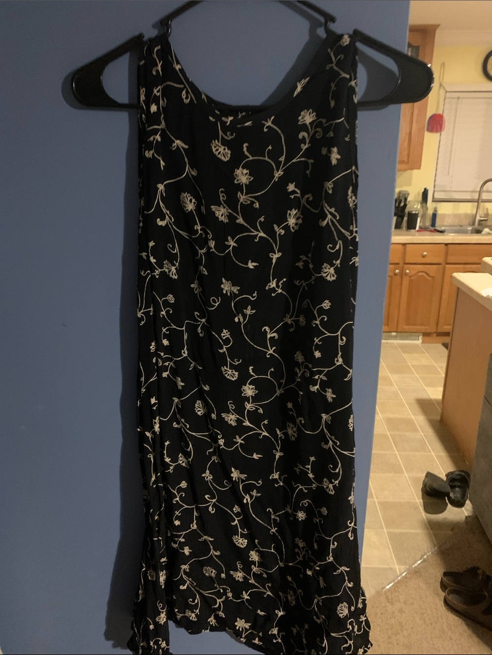 Newport News Black Dress with Cream Floral Vine